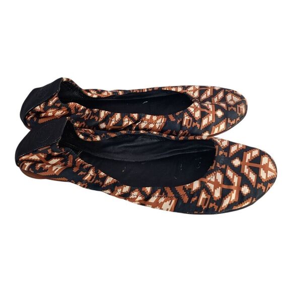 Tory Burch Slip On Ballet Flats Shoes Fabric Leather Brown Black Women's 7.5 M - Picture 3 of 13